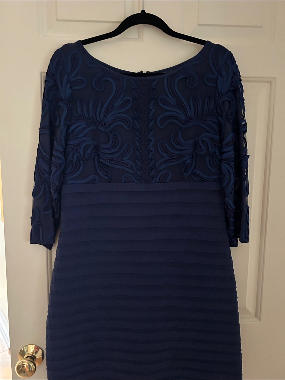Adrianna Papell Navy Embroidered Textured Shift Dress Size 14